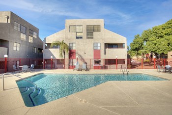 Pool and pool patio at Nine90 Apartments in Tucson AZ November 2020